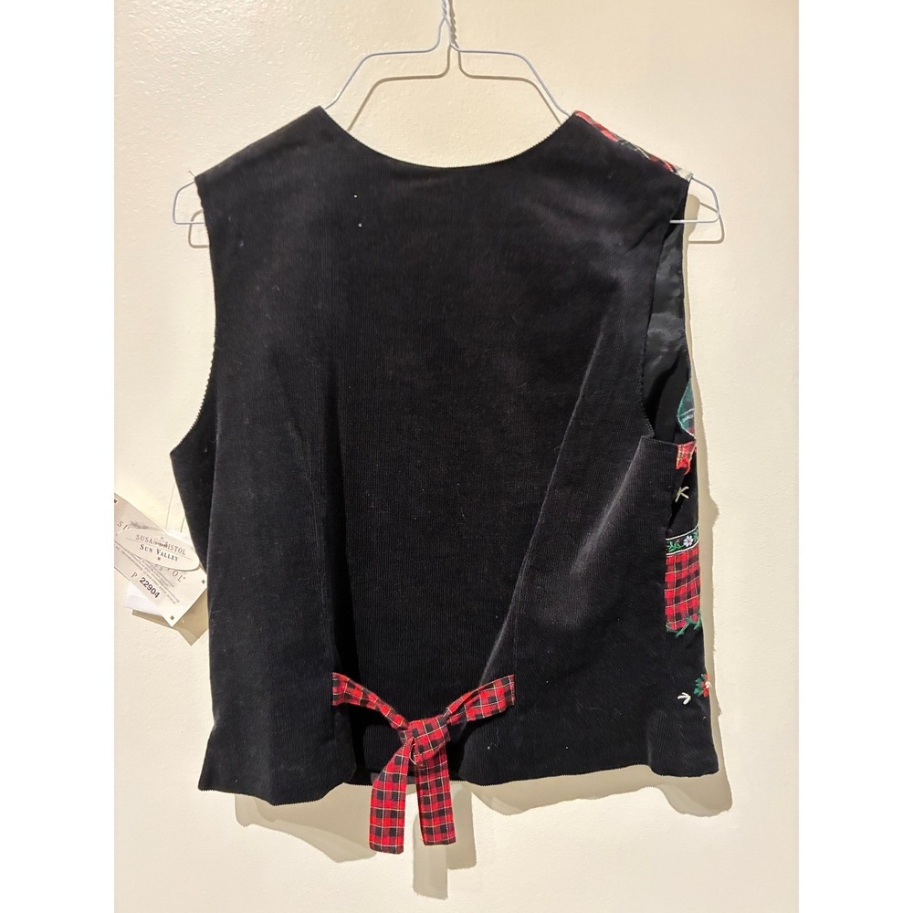 NWT Susan Bristol Vintage Christmas Plaid Corduroy Embroidered Vest Petite - Picture 2 of 6